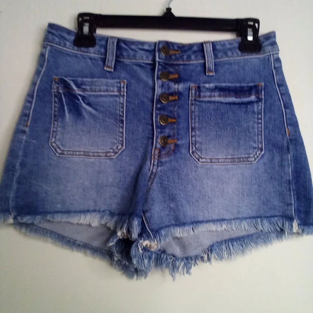 Harper Heritage Shorts Women 27 Button Fly Raw Hem Denim Blue